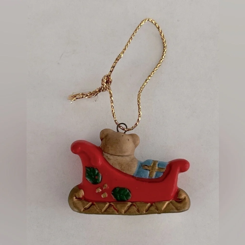 Russ Ceramic Bear in Sleigh Ornament